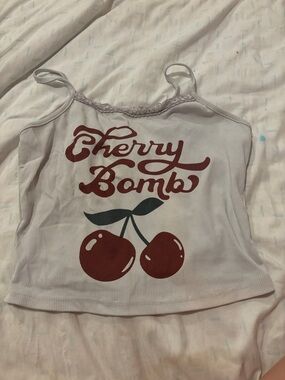 White 'Cherry Bomb' Graphic Cami Tank Top